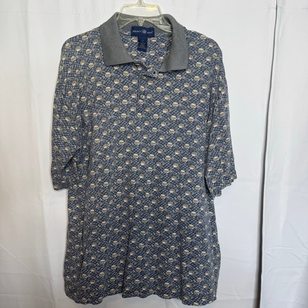 Points West Golf Polo Shirt L Made in Turkey Retro All Over Print
